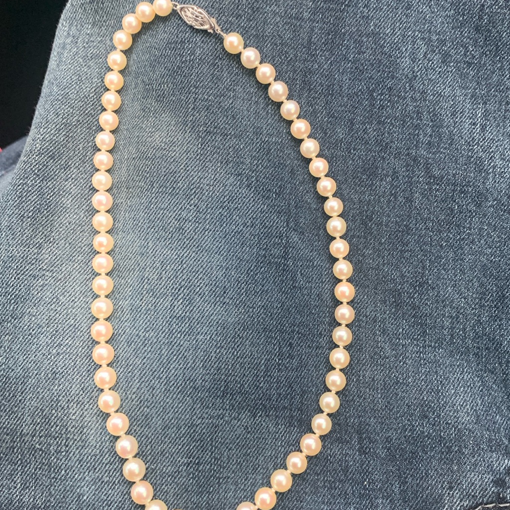 16 14k White Gold Clasp Salt Water Pearl Necklace